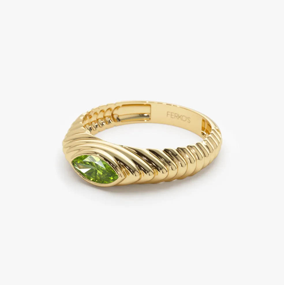14k Marquise Shape Peridot Beveled Ring