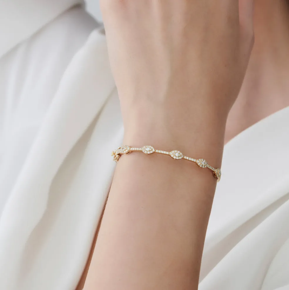 14k Marquise Shape Round Diamond Bangle Bracelet