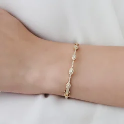 14k Marquise Shape Round Diamond Bangle Bracelet