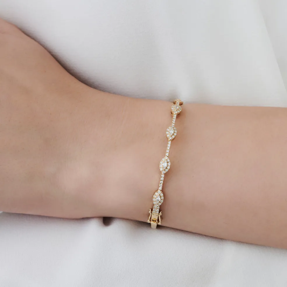14k Marquise Shape Round Diamond Bangle Bracelet