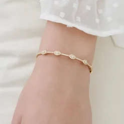 14k Marquise Shape Round Diamond Bangle Bracelet