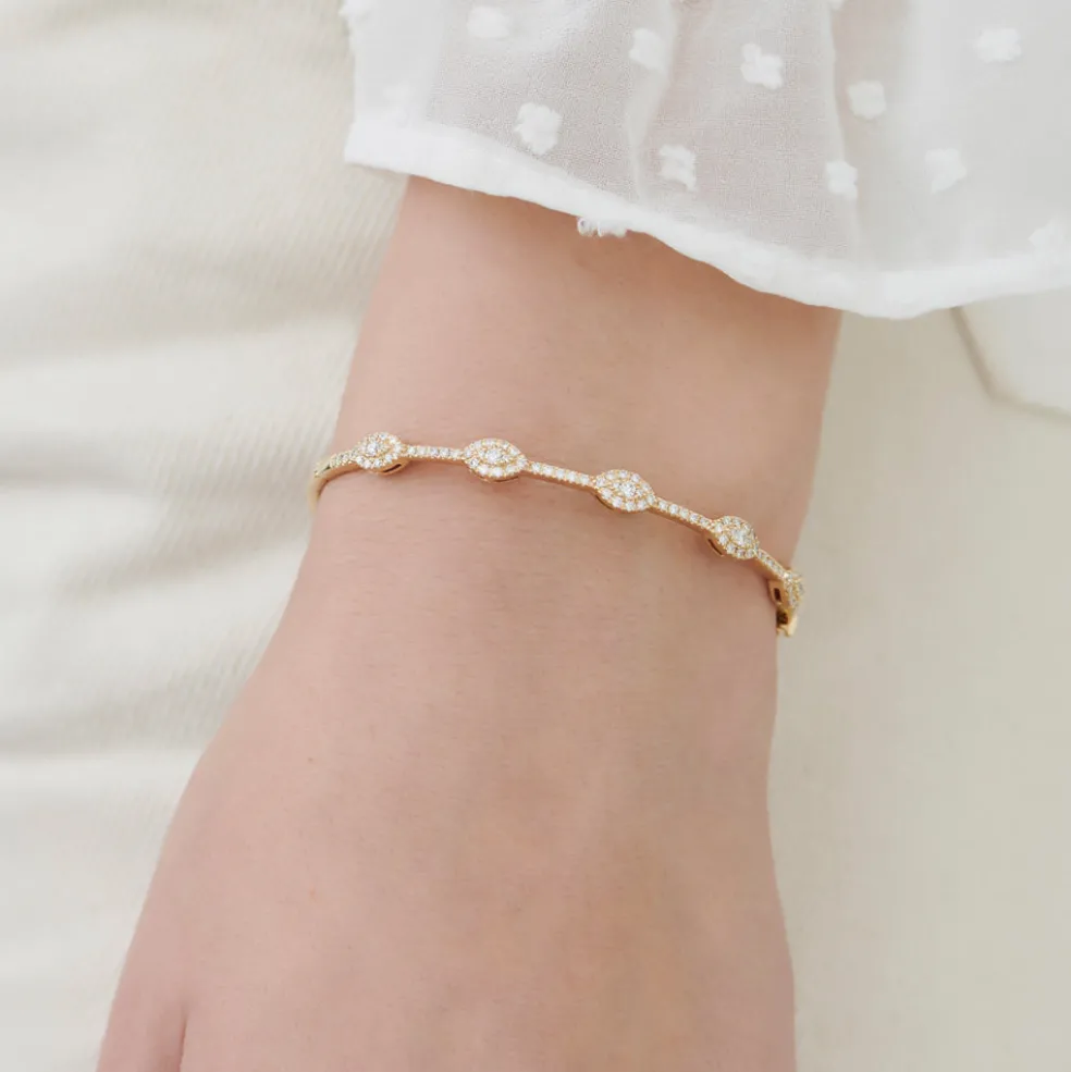 14k Marquise Shape Round Diamond Bangle Bracelet
