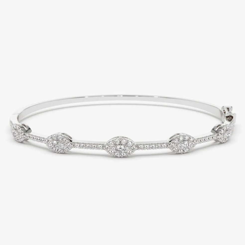 14k Marquise Shape Round Diamond Bangle Bracelet