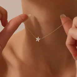 14k Marquise Shaped Diamond Flower Design Necklace