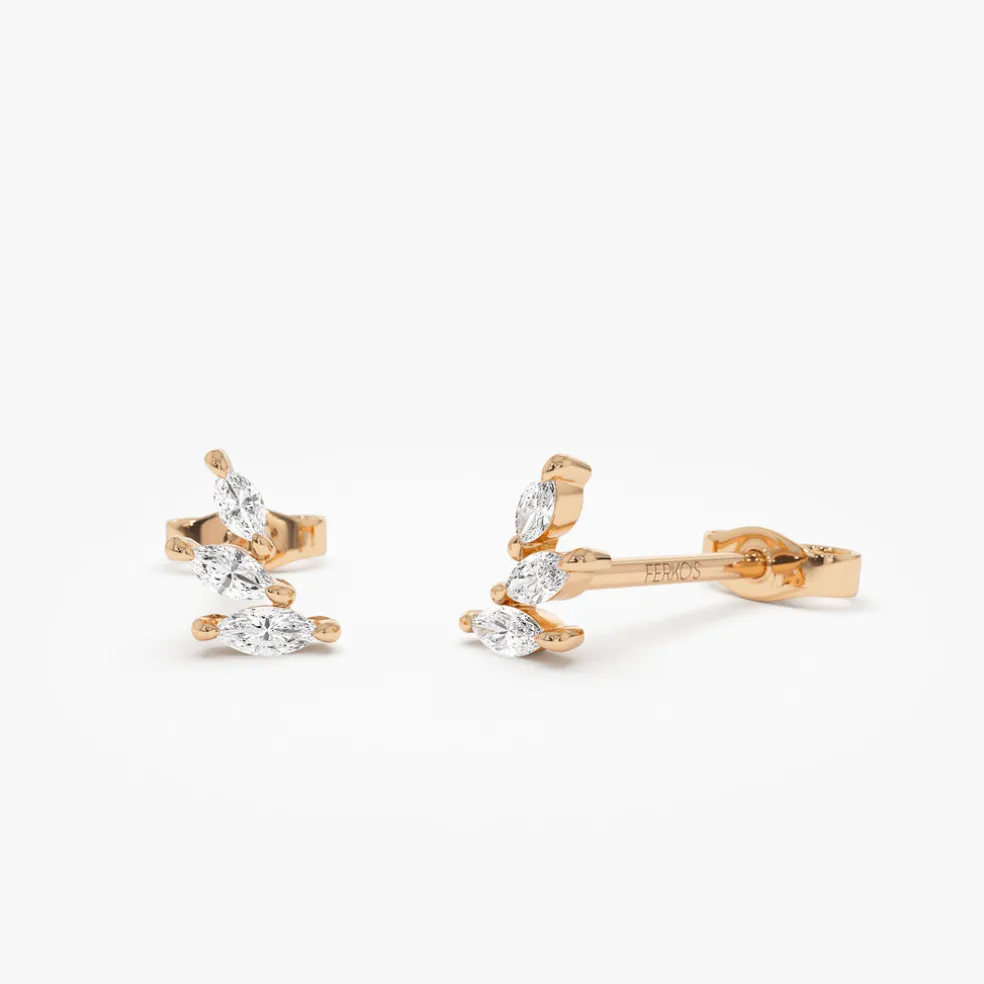 14k Marquise Shaped Diamond Mini Ear Climber