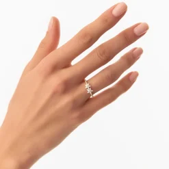 14k Marquise Shaped Diamond Flower Design Statement Ring