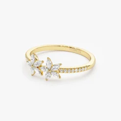 14k Marquise Shaped Diamond Flower Design Statement Ring