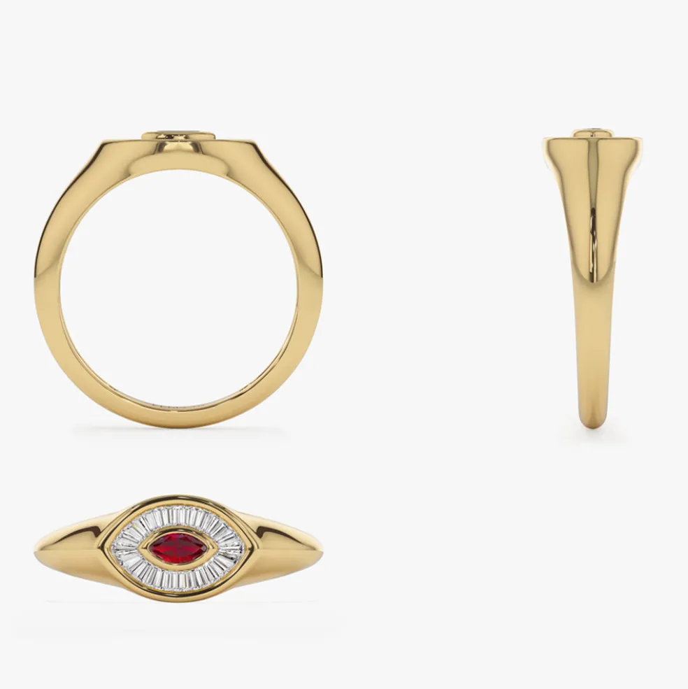 14k Marquise Shaped Ruby and Baguette Diamond Ring