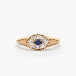 14k Marquise Shaped Sapphire and Baguette Diamond Ring