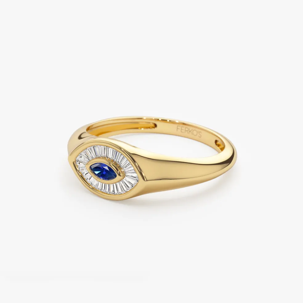 14k Marquise Shaped Sapphire and Baguette Diamond Ring