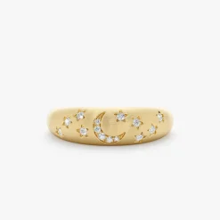 14k Matte Finish Celestial Diamond Ring