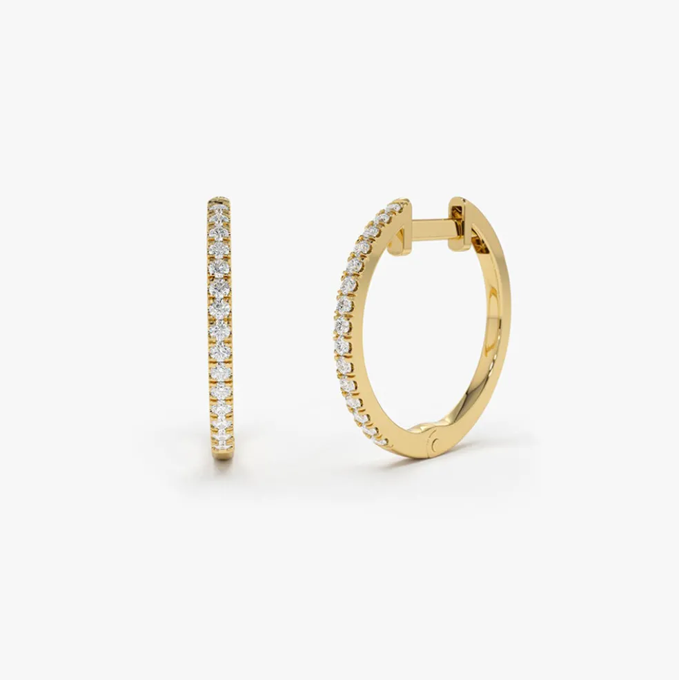 14k Medium Diamond Hoop Earrings