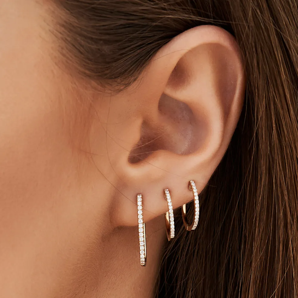 14k Medium Diamond Hoop Earrings
