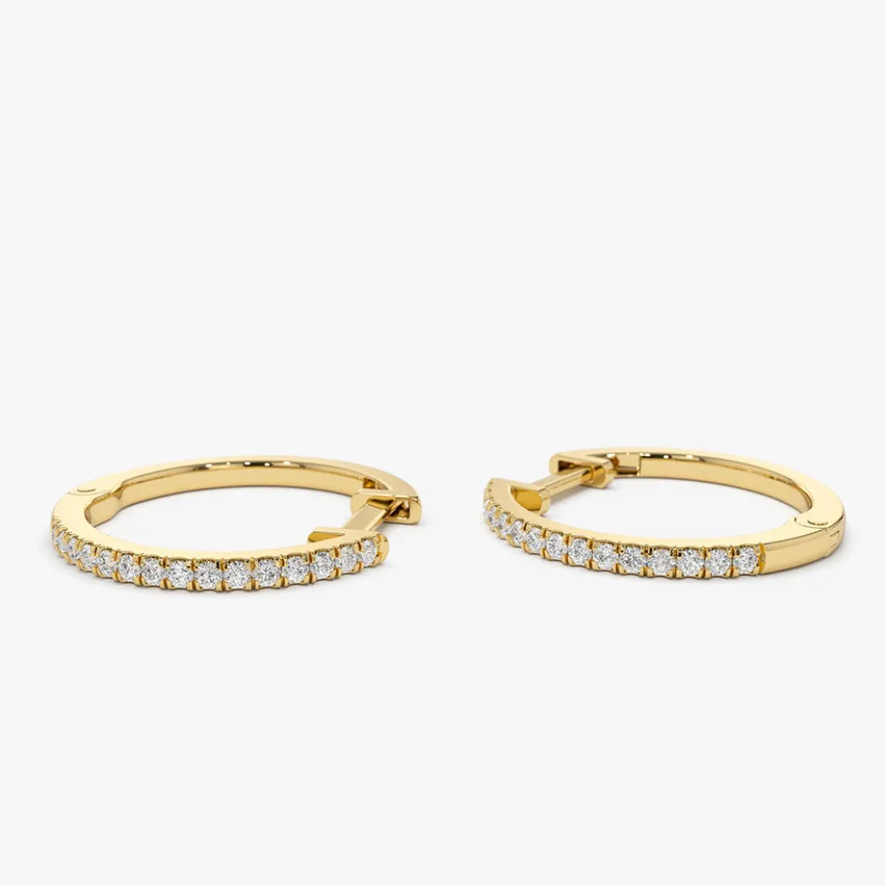 14k Medium Diamond Hoop Earrings