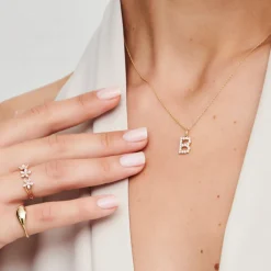 14k Medium Size Diamond Initial Necklace