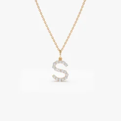 14k Medium Size Diamond Initial Necklace