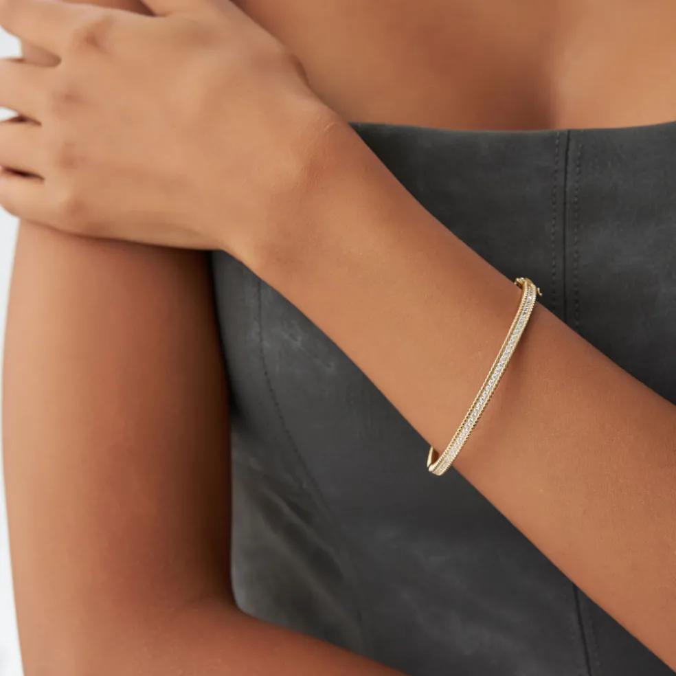 14k Milgrain Diamond Bangle Bracelet