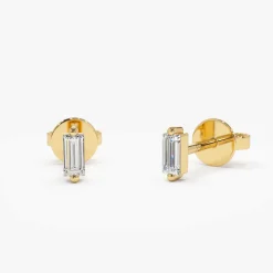 14k Mini Baguette Diamond Studs