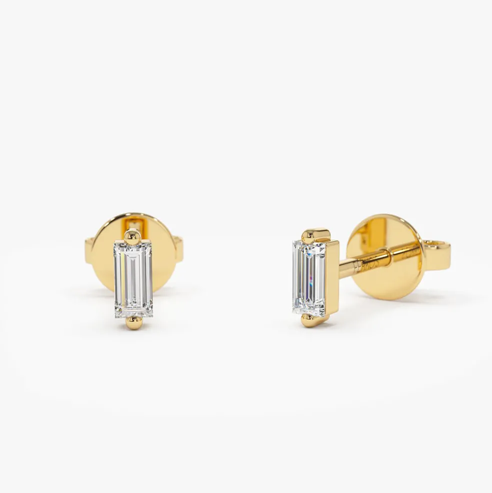 14k Mini Baguette Diamond Studs