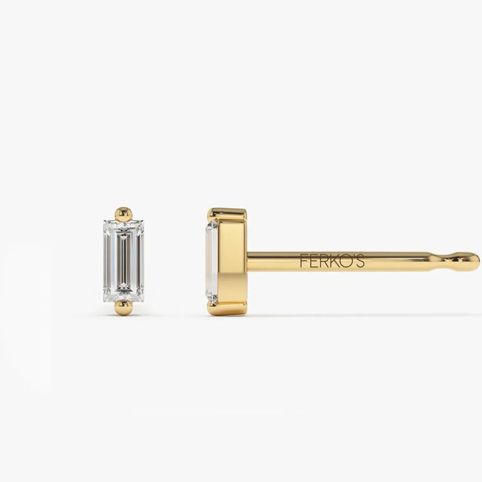 14k Mini Baguette Diamond Studs