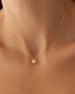 14k Mini Butterfly Charm Necklace