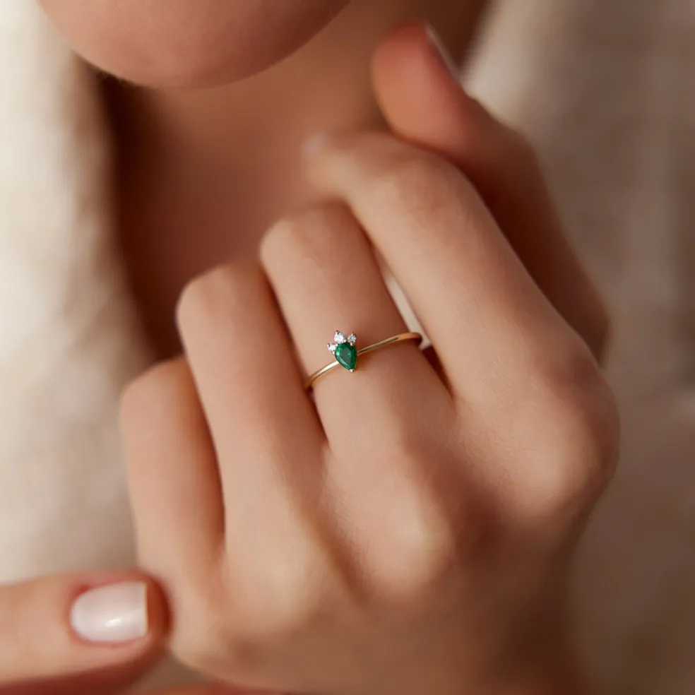 14k Mini Emerald and Diamond Ring