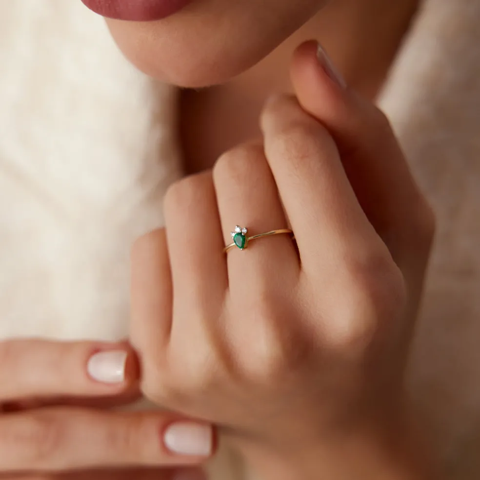 14k Mini Emerald and Diamond Ring