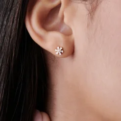 14k Mini Flower Baguette Diamond Earrings