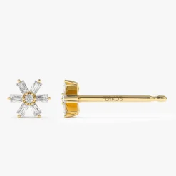 14k Mini Flower Baguette Diamond Earrings