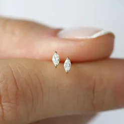 14k Mini Marquise Diamond Studs