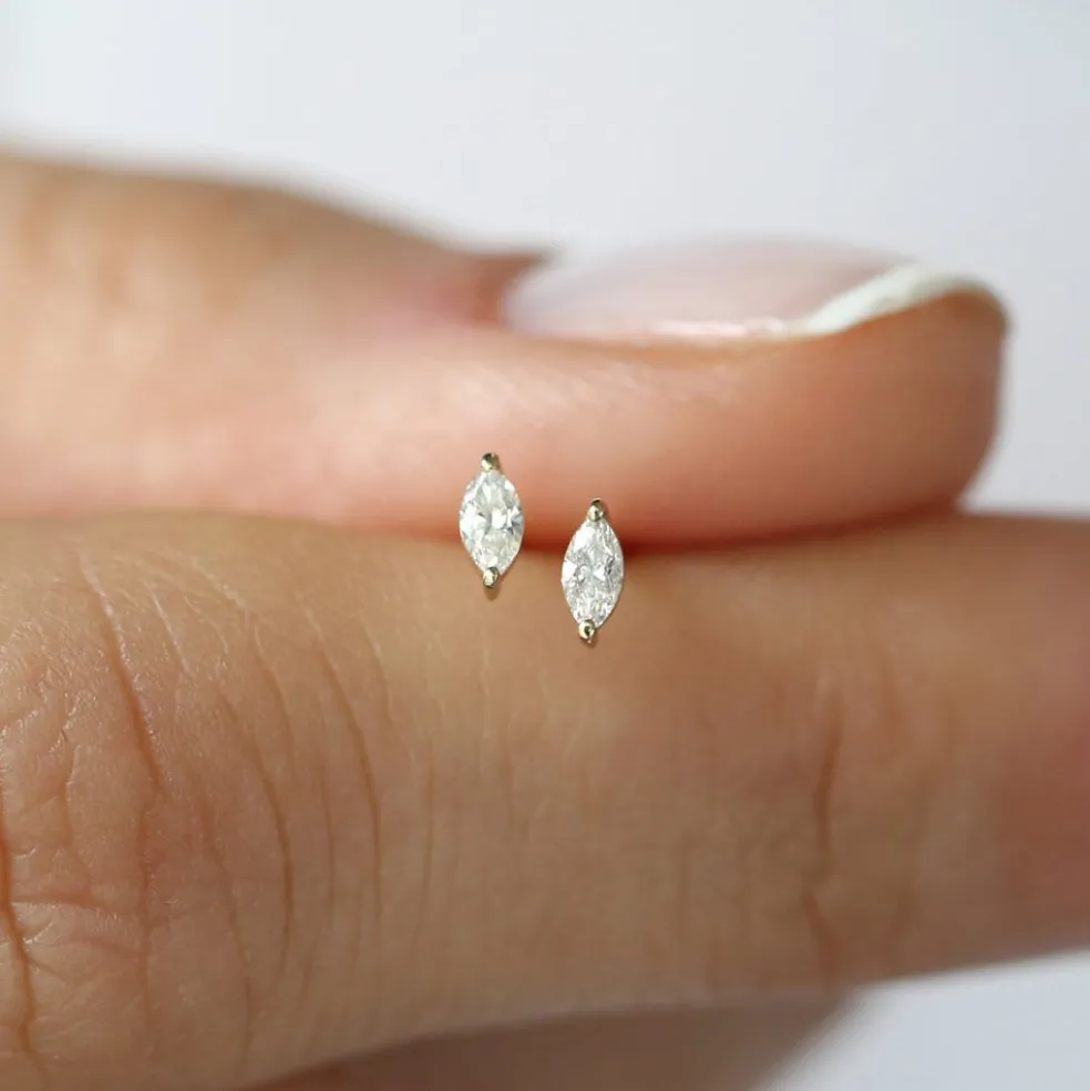 14k Mini Marquise Diamond Studs