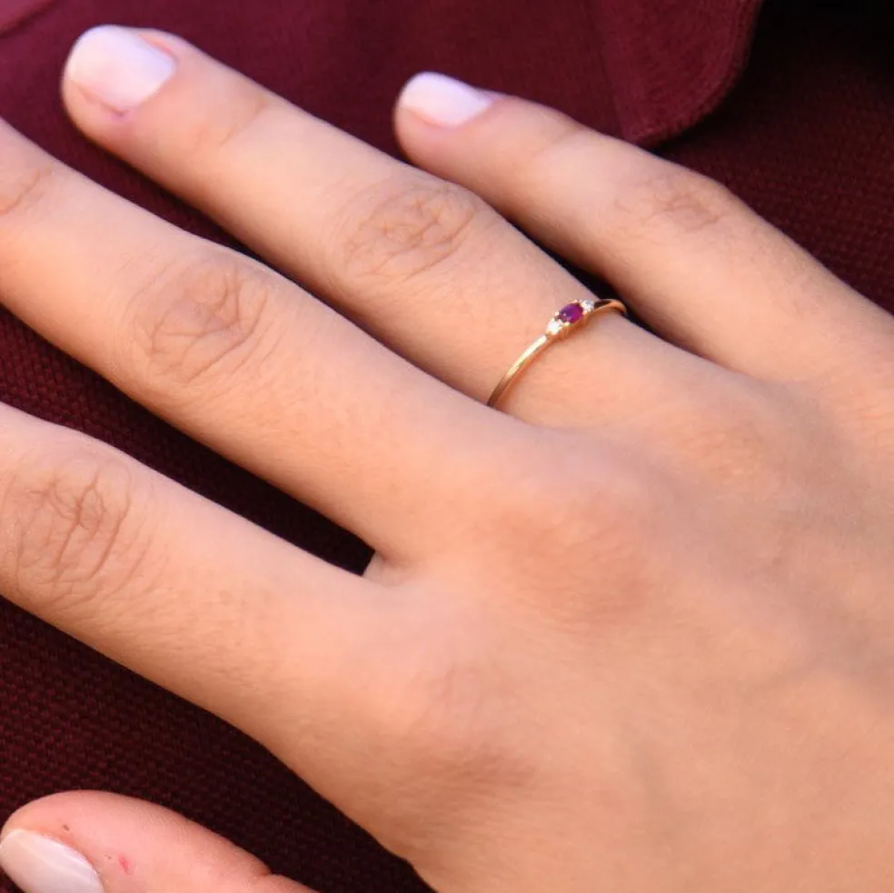 14K Mini Oval Emerald Ring with Diamonds