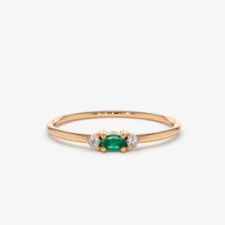 14K Mini Oval Emerald Ring with Diamonds