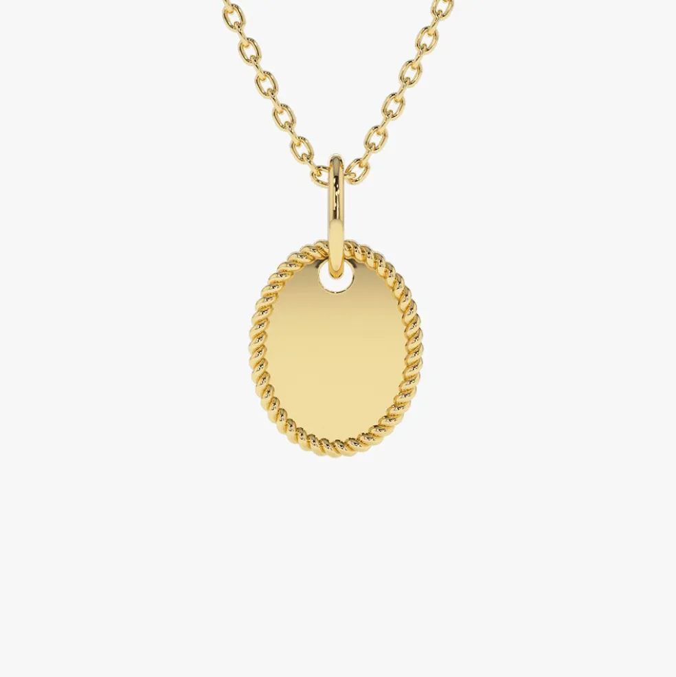 14k Mini Oval Initial Tag with Twist Rope