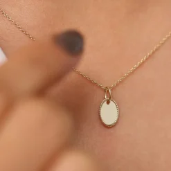 14k Mini Oval Initial Tag with Twist Rope