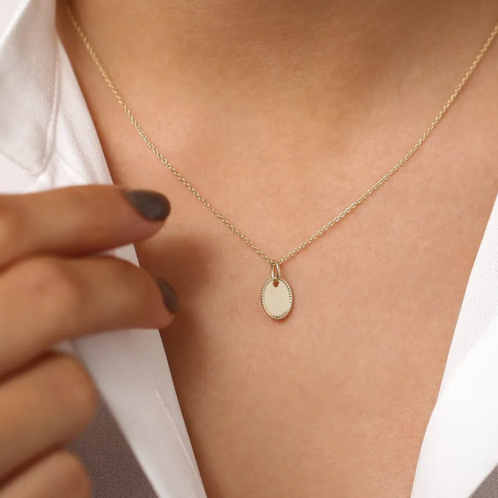 14k Mini Oval Initial Tag with Twist Rope
