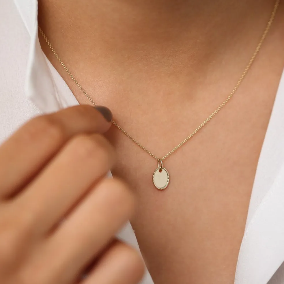14k Mini Oval Initial Tag with Twist Rope