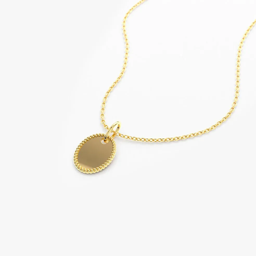 14k Mini Oval Initial Tag with Twist Rope