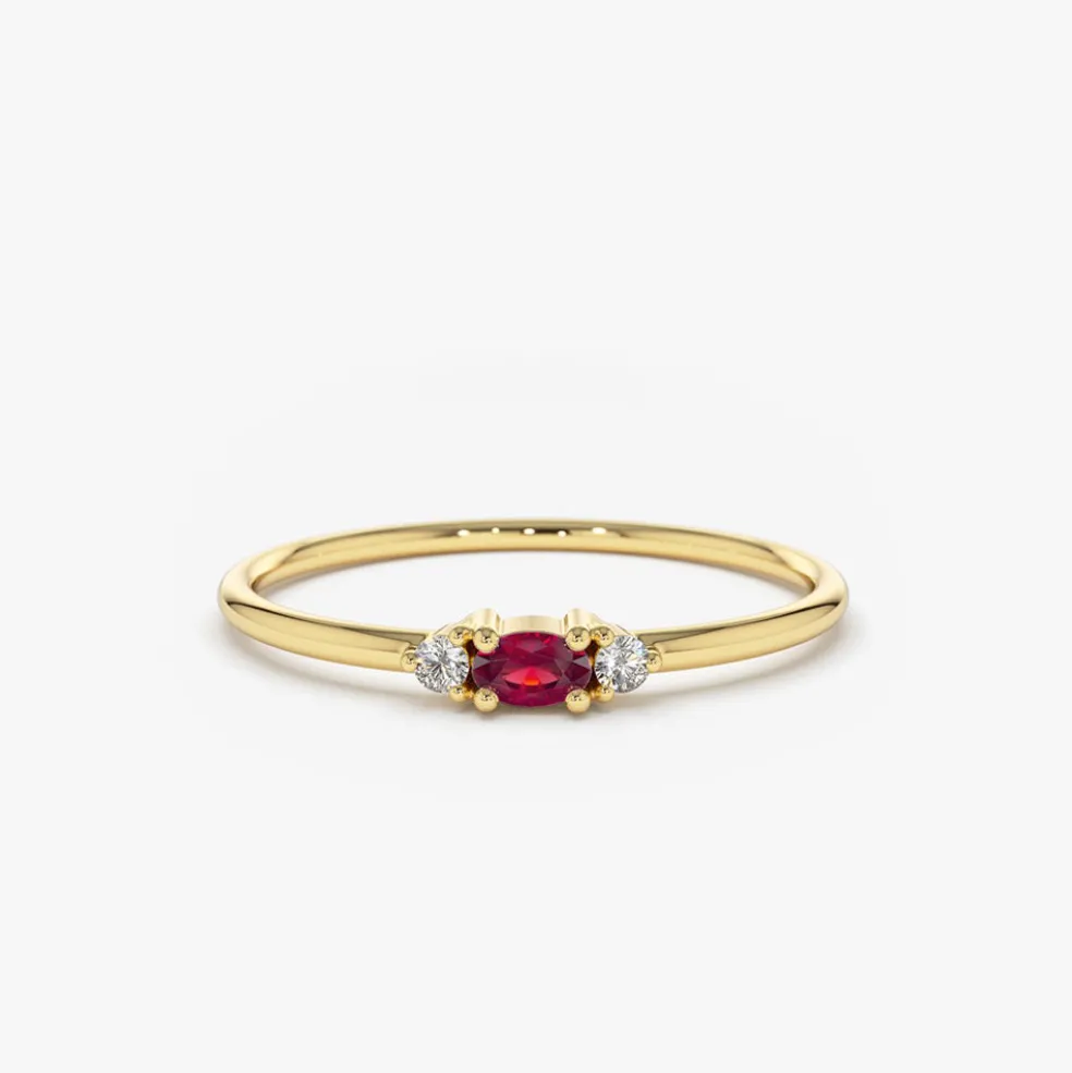 14K Mini Oval Ruby Ring with Diamonds