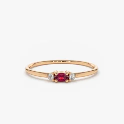 14K Mini Oval Ruby Ring with Diamonds