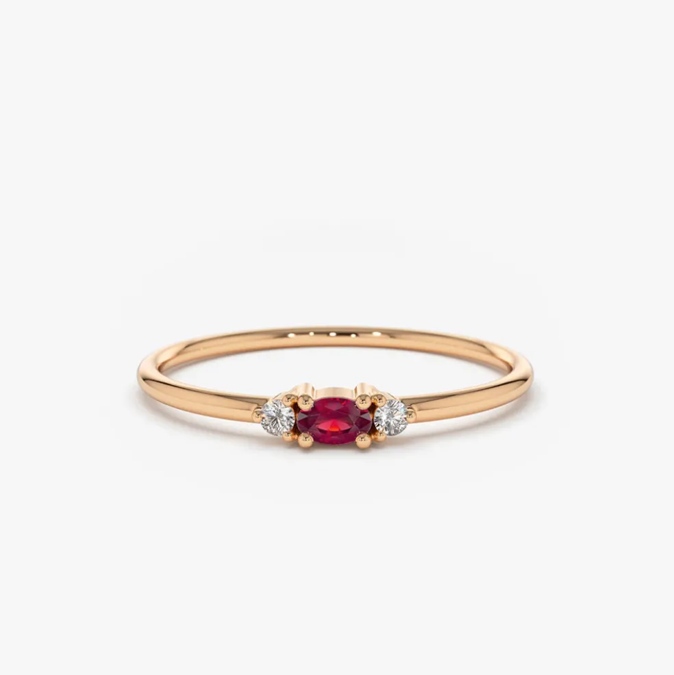 14K Mini Oval Ruby Ring with Diamonds