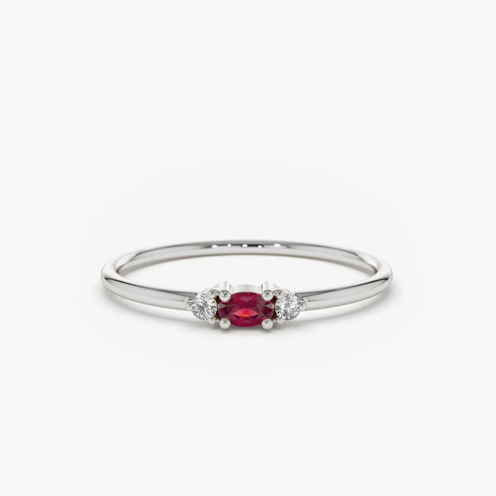 14K Mini Oval Ruby Ring with Diamonds