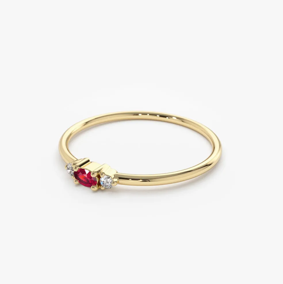14K Mini Oval Ruby Ring with Diamonds