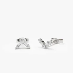14k Minimal Baguette and Round Diamond Earrings