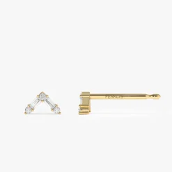 14k Minimal Baguette and Round Diamond Earrings