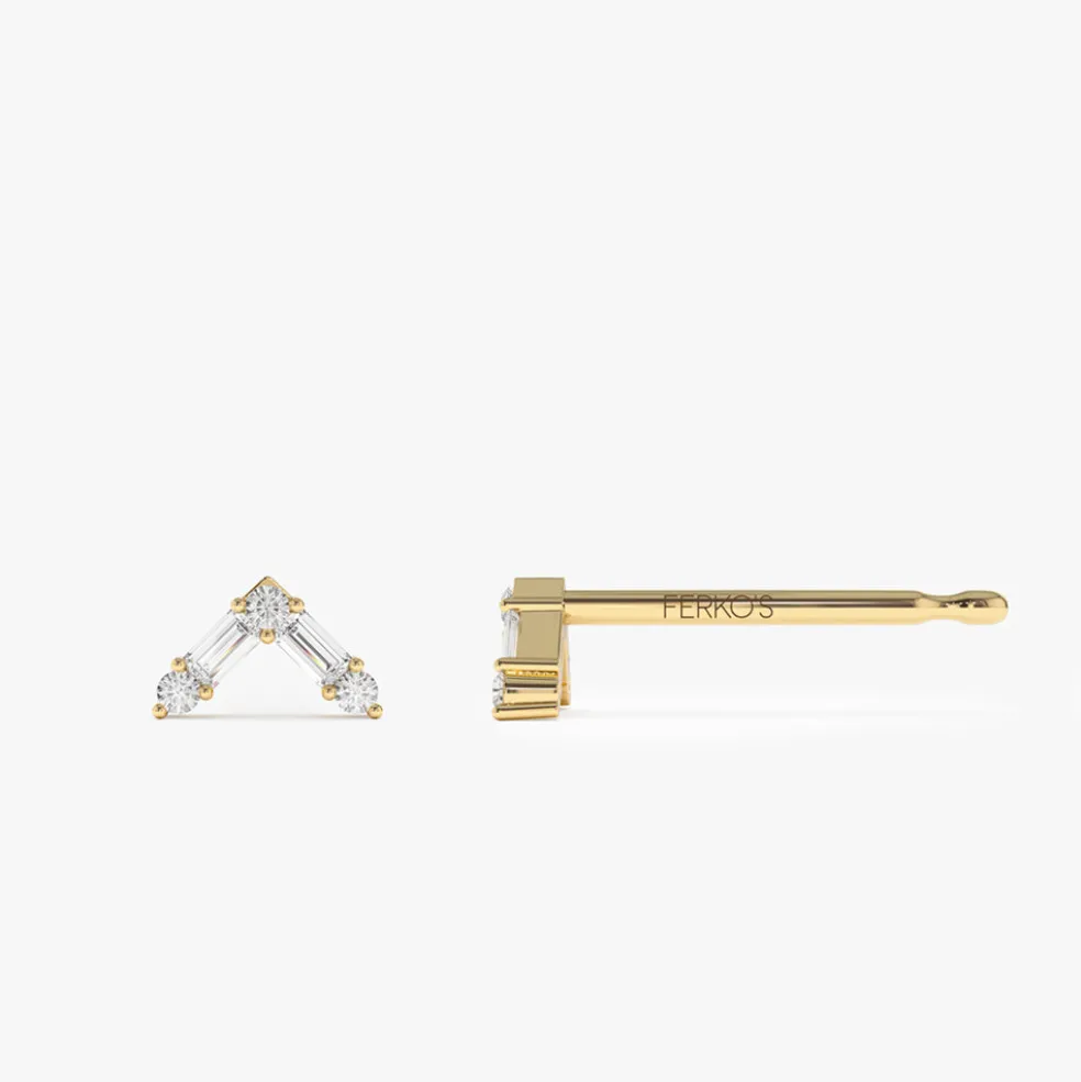 14k Minimal Baguette and Round Diamond Earrings