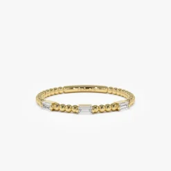 14K Minimalist Beaded Baguette Diamond Ring