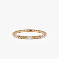 14K Minimalist Beaded Baguette Diamond Ring