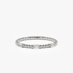 14K Minimalist Beaded Baguette Diamond Ring