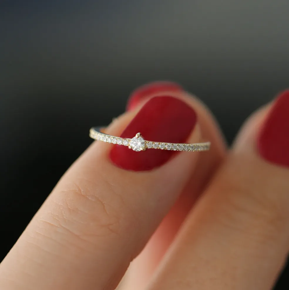 14k Minimalist Pave Diamond Stacking Ring